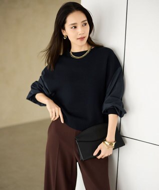 自由区 S ウールミラノランタンスリーブ ニット ネイビー