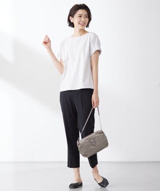 J.PRESS LADIES 【WEB限定カラーあり・接触冷感・UVケア】コンパクトコットンスムース タックスリーブ カットソー ライトグレー系