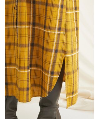 CRAFT STANDARD BOUTIQUE 先染めチェック（小）バンドカラー袖ＲＩＢ　ＯＰ Mustard