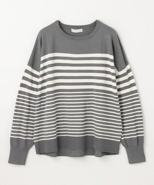 ANY 【洗濯機可】ボーダーニット グレー×オフ