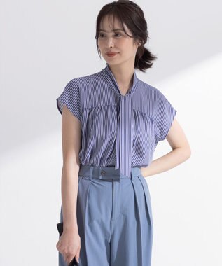 組曲 L ライトデシンボウタイ ブラウス ブルーストライプ系1