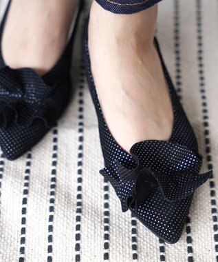 nouvelleRobe Oū 新色追加【本革・高反発】Ruffles ポインテッドトゥ ヒールパンプス ブラックドット