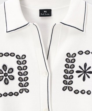 Paul Smith ハンドクラフトエンブロイダリー 半袖ニットシャツ ホワイト