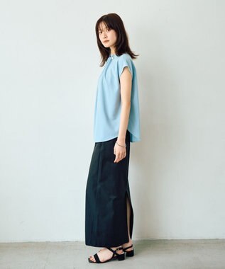 YECCA VECCA パールタックフレンチスリーブブラウス Light Blue