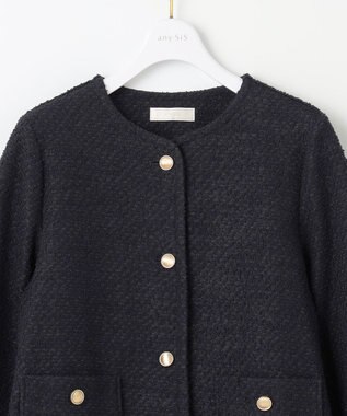 ANY SIS L 【洗える】ネップツイード ジャケット ネイビー系