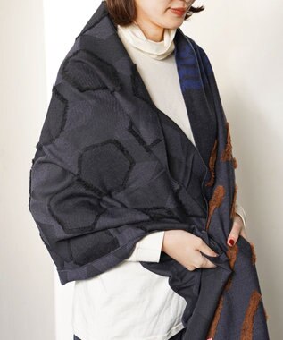 POLS ウールカットジャカードストール ブラック