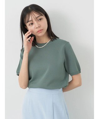 earth music&ecology 総針クルーネックハンソデプルオーバー Green