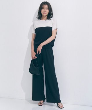 UNFILO 【ウエストゴム】ライトジョーゼット イージーワイドパンツ