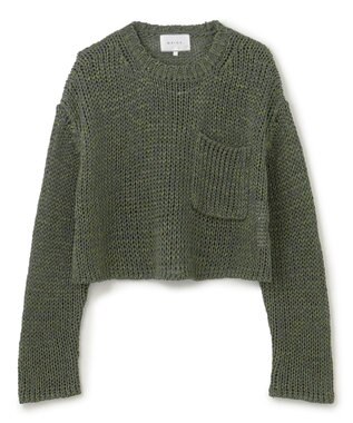 BEIGE， 【洗える・STORY 6月号掲載】THYME / クルーネックコットンメッシュニット Olive