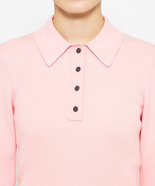 uncrave 【洗濯機洗い可】リブ フレアスリーブポロニット（uncrave STANDARD） ピンク