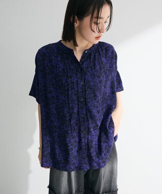 Green Parks Ｉ　アソート柄さらっとレーヨンブラウス Flower Black