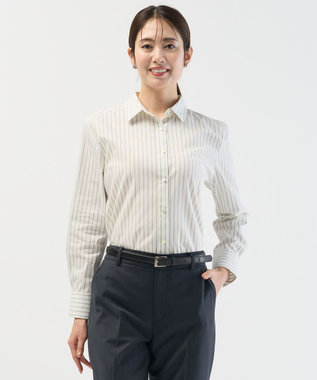 J.PRESS LADIES L BEZコットンナイロン ストライプ シャツカラー ブラウス