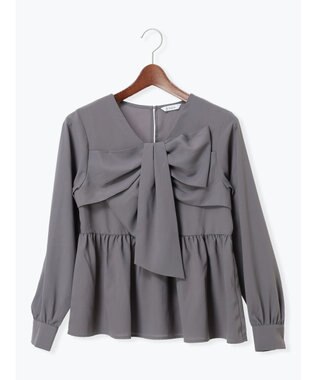 Te chichi リボンディテールペプラムブラウス チャコールグレー