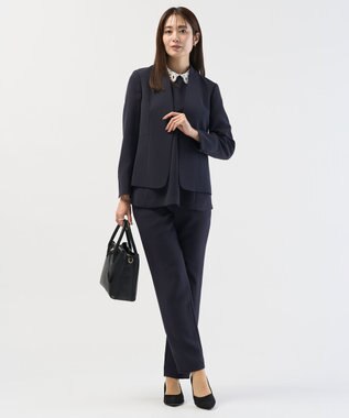 J.PRESS LADIES 【セットアップ対応】セラテリーダブルクロス ノーカラー ジャケット ネイビー系
