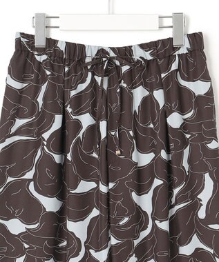 23区 【洗える】Ratti フラワーアートプリント ワイド パンツ ダークブラウン×グレー