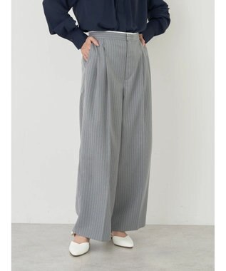 earth music&ecology ピンストライプストレートパンツ Stripe Light Gray