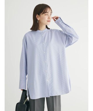 Green Parks レイヤードアソート柄シャツチュニック Stripe Blue