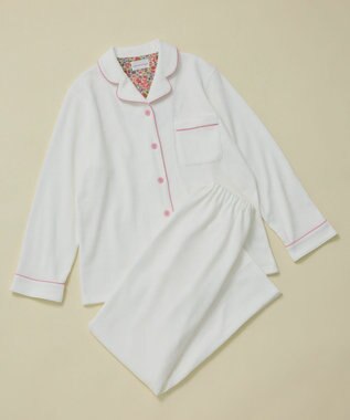 une nana cool 【綿混】ソフトコットンリブ 長袖開襟パジャマ MADE WITH LIBERTY FABRIC ホワイト