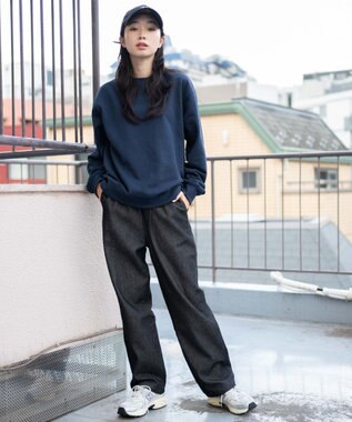 WEGO 【ユニセックス着用ITEM/ウエストゴム/SMLサイズ展開】デニムイージーストレートパンツ ブラック