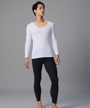 WACOAL MEN 綿混インナー Vネック ８分袖 しっかりあたたかい 保温性 肌側起毛 ストレッチ素材 逆三シルエット設計 メンズ GL5021 /ブロス ホワイト