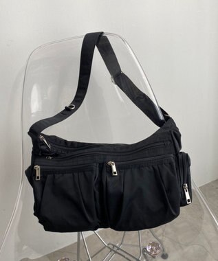 WEGO ポーチ付きナイロンショルダーバッグ ブラック