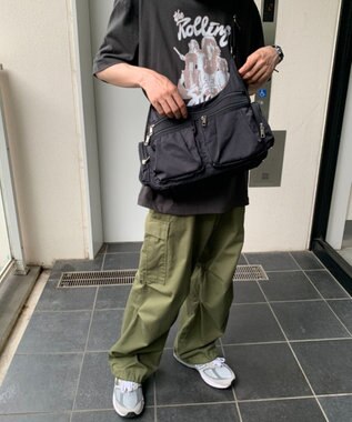 WEGO ポーチ付きナイロンショルダーバッグ ブラック