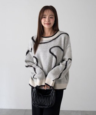 WEGO 【25年秋冬新作】ニュアンスライン配色プルオーバー オフホワイト