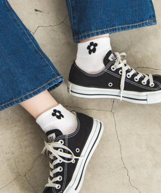 WEGO フラワーショートソックス ブラック