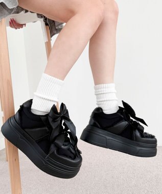 WEGO ダブルリボンフリルスニーカー ブラック