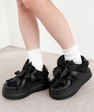 WEGO ダブルリボンフリルスニーカー ブラック