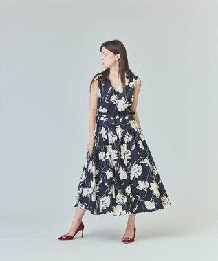 GRACE CONTINENTAL バイカラーボタニカルドレス ブラック