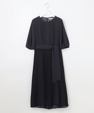 自由区 S 【洗える】シフォンプリーツ ワンピース ネイビー
