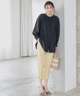 Tiaclasse 【洗える】とろみシャツチュニックブラウス ネイビー