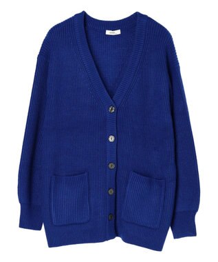 earth music&ecology アンチピリング畦Ｖネックカーディガン Royal Blue