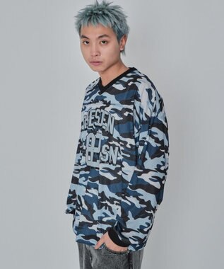 WEGO 【ユニセックス着用ITEM/MLサイズ展開】カモフラナンバリングホッケーT（LS） ブルー