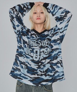 WEGO 【ユニセックス着用ITEM/MLサイズ展開】カモフラナンバリングホッケーT（LS） ブルー
