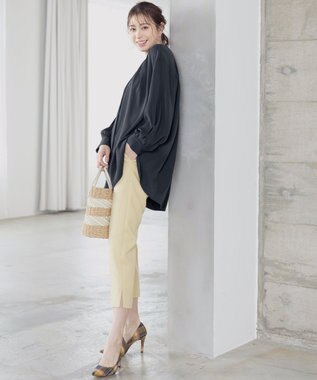 Tiaclasse 【洗える】とろみシャツチュニックブラウス ネイビー