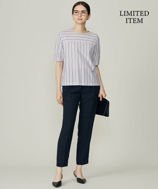 自由区 【WEB限定・洗える】ストライプハイゲージジャージー カットソー グレー