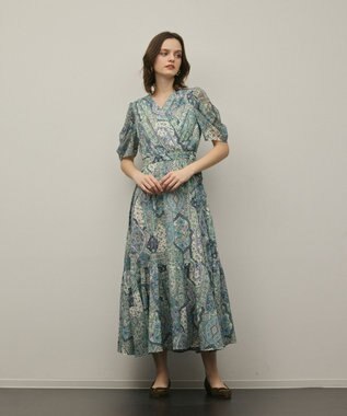 GRACE CONTINENTAL パッチワークプリントワンピース グリーン