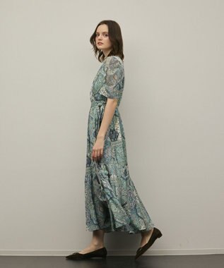 GRACE CONTINENTAL パッチワークプリントワンピース グリーン