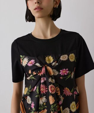 GRACE CONTINENTAL スカーフプリントコンビトップ ブラック