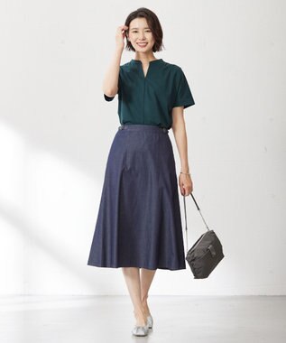 J.PRESS LADIES S プレーティングジャージー バンドカラー カットソー グリーン系