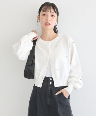 earth music&ecology パール＆ビジューカーディガン Ivory