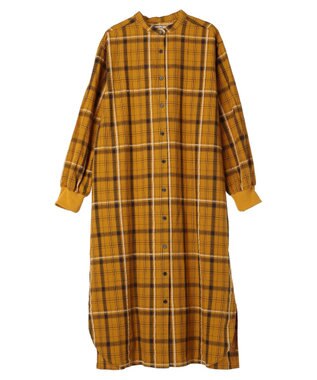 CRAFT STANDARD BOUTIQUE 先染めチェック（小）バンドカラー袖ＲＩＢ　ＯＰ Mustard