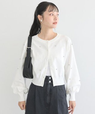 earth music&ecology パール＆ビジューカーディガン Ivory