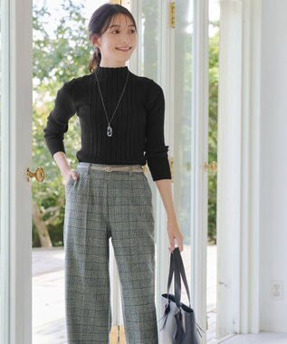 Tiaclasse 【安田美沙子さん着用・洗える】起毛チェック柄ワイドパンツ グリーン