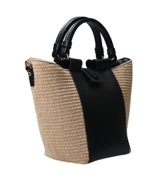 INTER-CHAUSSURES 【LORISTELLA】ラフィアコンビレザーハンドバッグ ブラックコンビ