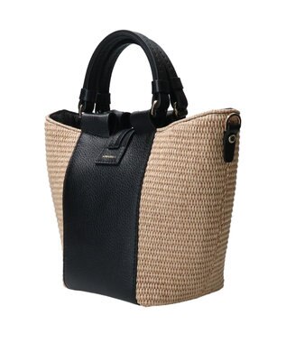 INTER-CHAUSSURES 【LORISTELLA】ラフィアコンビレザーハンドバッグ ブラックコンビ