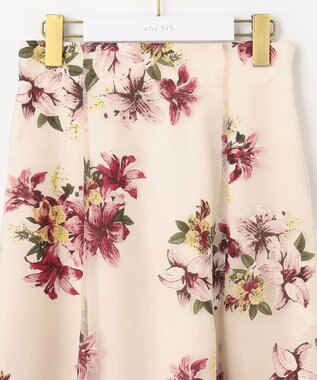 ANY SIS L 【洗える】フラワーオパールプリント スカート ピンクモカ系