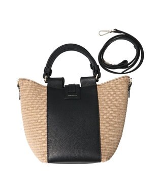 INTER-CHAUSSURES 【LORISTELLA】ラフィアコンビレザーハンドバッグ ブラックコンビ